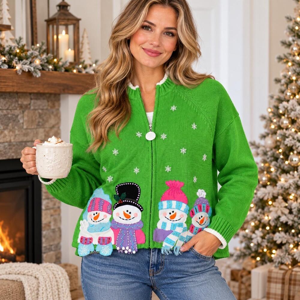 Heirloom Collectibles 2x Christmas Snowman Cardigan Sweater
